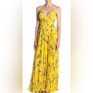 Beautiful long pleated yellow floral dress
